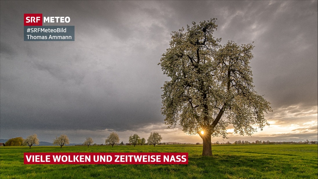 Die Sonne kämpft sich durch eine Wolkenlücke am Horizont.