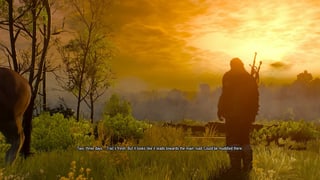 Geralt schaut in den gelben Sonnenuntergang.