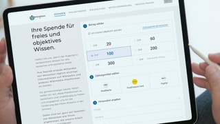 Ansicht eines Bildschirms auf dem Informationen über Spenden zu lesen sind. Ansicht eines Bildschirms auf dem Informationen über Spenden zu lesen sind.