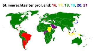 Grafik mit dem offiziellen Stimmrechtsalter pro Land weltweit.