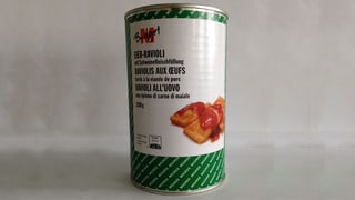 Ravioli-Büchse M-Budget. Ravioli-Büchse M-Budget.