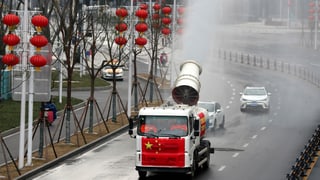 Pandemie: Die Strassen in Wuhan werden desinfiziert.