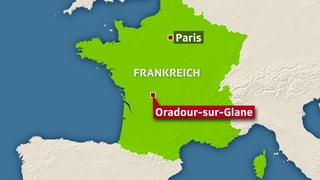 Frankreich-Karte mit Verweis auf Oradour-sur-Glane.
