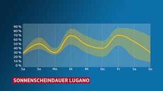 Diagramm: Sonnenscheindauer für Lugano, in der kommenden Woche. Diagramm: Sonnenscheindauer für Lugano, in der kommenden Woche.