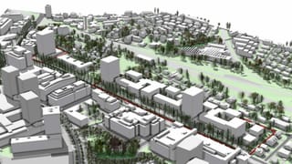 Visualisierung der Grossüberbauung Thurgauerstrasse mit 5 Hochhäusern. Visualisierung der Grossüberbauung Thurgauerstrasse mit 5 Hochhäusern.