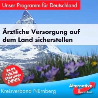 Ein AfD-Plakat mit dem Matterhorn im Hintergrund Ein AfD-Plakat mit dem Matterhorn im Hintergrund