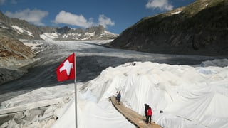 Symbolbild: Rhonegletscher, teilweise mit Filzmatten abgedeckt. Symbolbild: Rhonegletscher, teilweise mit Filzmatten abgedeckt.