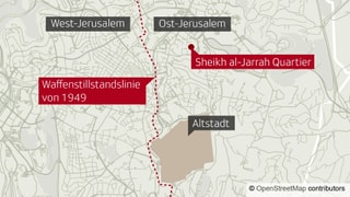 Im Sheikh-al-Jarrah-Quartier machen sich jüdische Siedler und langjährige palästinensische Bewohner der Altstadt gegenseitig die Häuser streitig. Im Sheikh-al-Jarrah-Quartier machen sich jüdische Siedler und langjährige palästinensische Bewohner der Altstadt gegenseitig die Häuser streitig.