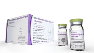 Zolgensma-Fläschchen und Packung Zolgensma-Fläschchen und Packung
