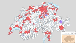 Die Karte der Agglomerationen aus dem statistischen Atlas der Schweiz. 