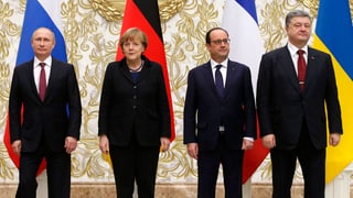 Von Links nach Rechts: Wladimir Putin, Angela Merkel, François Hollande, Petro Poroschenko