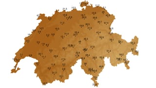 Eine Karte zeigt, dass in den Alpen und im Süden recht viel Regen fiel.