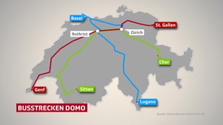 Quer durch die Schweiz werden die Fernbusse ab März fahren. Quer durch die Schweiz werden die Fernbusse ab März fahren.