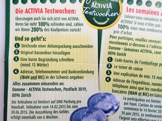 Beschreibung für die Rücksendung auf der Danone-Verpackung. Beschreibung für die Rücksendung auf der Danone-Verpackung.