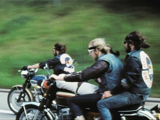Drei Hell's Angles auf Motorrädern. Drei Hell's Angles auf Motorrädern.