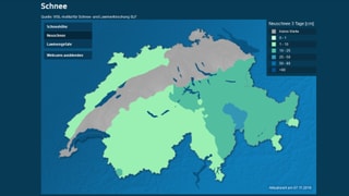 Schweizer Karte mit Einfärbung gemäss Neuschnee