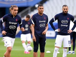 Antoine Griezmann, Kylian Mbappé und Karim Benzema. Antoine Griezmann, Kylian Mbappé und Karim Benzema.