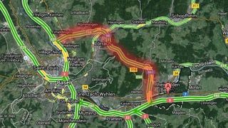 Kartenausschnitt Google Maps, A98 zwischen Rheinfelden und Basel auf Deutschem Boden, rot hervorgehoben