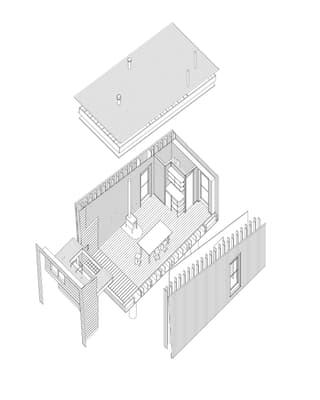 Architekturzeichnung eines kleinen Hauses. 
