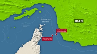 Karte der Strasse von Hormus mit us- und iranischen Angaben zum Abschussort der Drohne. Karte der Strasse von Hormus mit us- und iranischen Angaben zum Abschussort der Drohne.