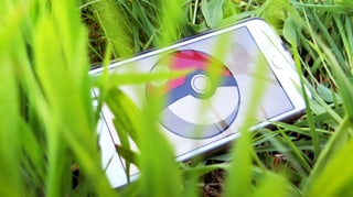 Ein Handy liegt im Gras.