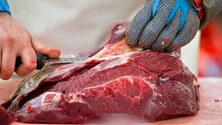 Metzger schneidet ein Stück Pferdefleisch