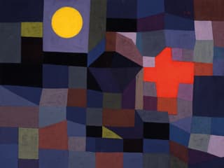 Bild von Paul Klee in dunklen Farben mit einer gelben und roten Fläche.
