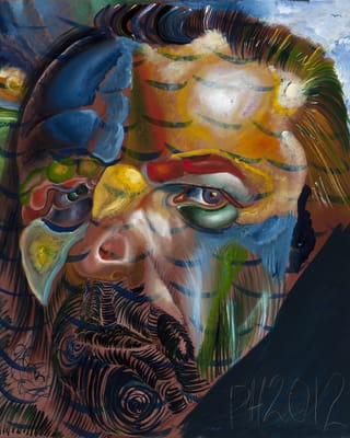 Selbstporträt des Künstlers mit diversen Farbflächen im Gesicht