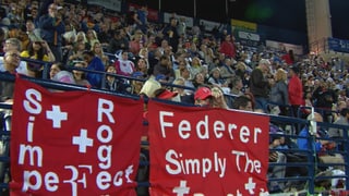 Federer-Transparente auf der Tribüne.