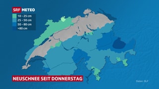 Die Karte zeigt die Neuschneemengen der vergangenen drei Tage. Der Hotspot: Prättigau und Landwassertal in Graubünden.
