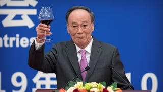 Wang Qishan erhebt während einer Rede ein Weinglas