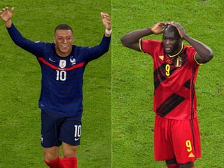 Fankreichs Kylian Mbappé und Belgiens Romelu Lukaku. Fankreichs Kylian Mbappé und Belgiens Romelu Lukaku.