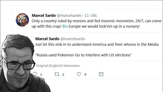 Grafisches Porträt von Sardo vor einem seiner medienfeindlichen Tweets. Grafisches Porträt von Sardo vor einem seiner medienfeindlichen Tweets.
