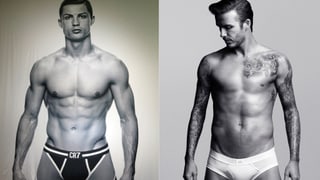 Eine Collage von Cristiano Ronaldo und David Beckham.