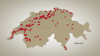 Schweizer Karte mit roten Punkten.