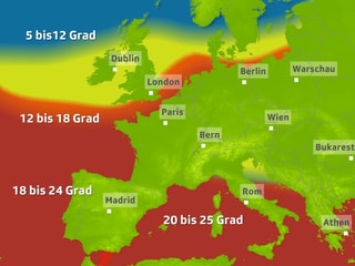 Farbige Flächen stellen die Temperatur des Meeres dar. Farbige Flächen stellen die Temperatur des Meeres dar.