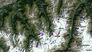Karte des Val d'Anniviers, sichtbar die Pointes de Mourti und das Zinalrothorn.