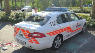 Polizeiauto mit eingeschlagenen Scheiben 