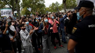 Zu sehen sind Demonstranten in Madrid.