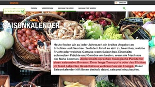 Auszug aus dem Online-Saisonkalender, wo für saisonale Früchte geworben wird.