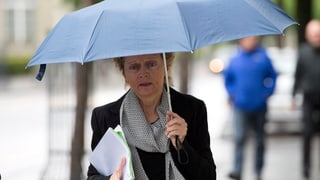 Eveline Widmer-Schlumpf mit Regenschirm.