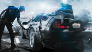 Ein Auto von hinten, ein junger Mann öffnet die Tür. Ein Auto von hinten, ein junger Mann öffnet die Tür.