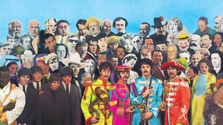 Beatles-Cover zu Sgt. Pepper: Viele zusammengesetzte, verschiedenfarbige Prominente. 