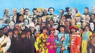 Beatles-Cover zu Sgt. Pepper: Viele zusammengesetzte, verschiedenfarbige Prominente. Beatles-Cover zu Sgt. Pepper: Viele zusammengesetzte, verschiedenfarbige Prominente.