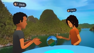 Zwei Avatare unterhalten sich in Facebook Spaces. Zwei Avatare unterhalten sich in Facebook Spaces.