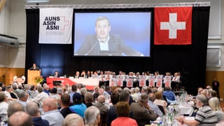 Reimann am Rednerpult auf Grossleinwand vor an langen Tischen sitzenden Mitgliedern.