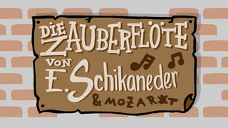 Illustration: Ein Plakat auf einer kündigt die Zauberflöte an, Mozarts Name ist nur klein darauf zu lesen.