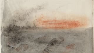 Ein Aquarell: grau, rötlich und schwarz. Ein Aquarell: grau, rötlich und schwarz.