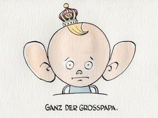 Zu sehen ist ein gezeichnetes Baby mit Segelohren und einem Krönchen auf dem Kopf.
