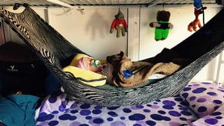 Ein Baby in einer Hängematte. Ein Baby in einer Hängematte.